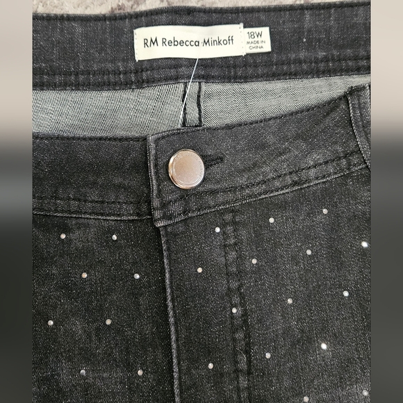 RM Rebecca Minkoff Crystal Studded Black Jeans, Size 18W - Picture 4 of 8